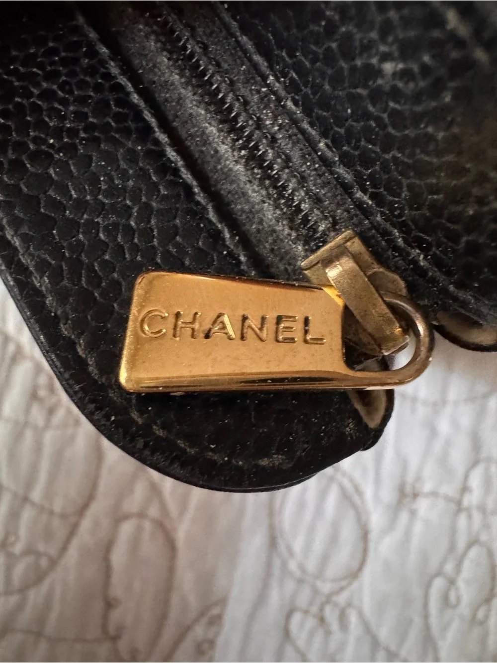 CHANEL Black Caviar Leather Cosmetic Pouch with CC Logo